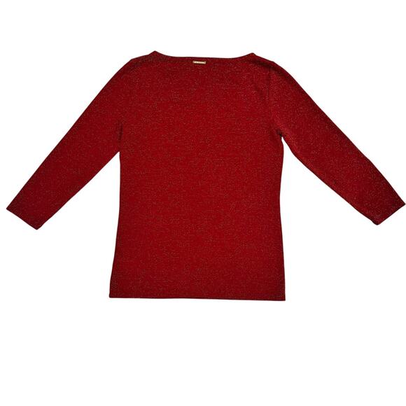 MICHAEL Michael Kors Cinnabar Metallic Sparkle Knit Top 3/4 Sleeve Size M NWT - Picture 2 of 7